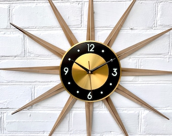 27" 30" Gold Starburst Clock Mid century style Scandinavian wall art Steam punk clock Large clock vintage modern furniture Industrial clock