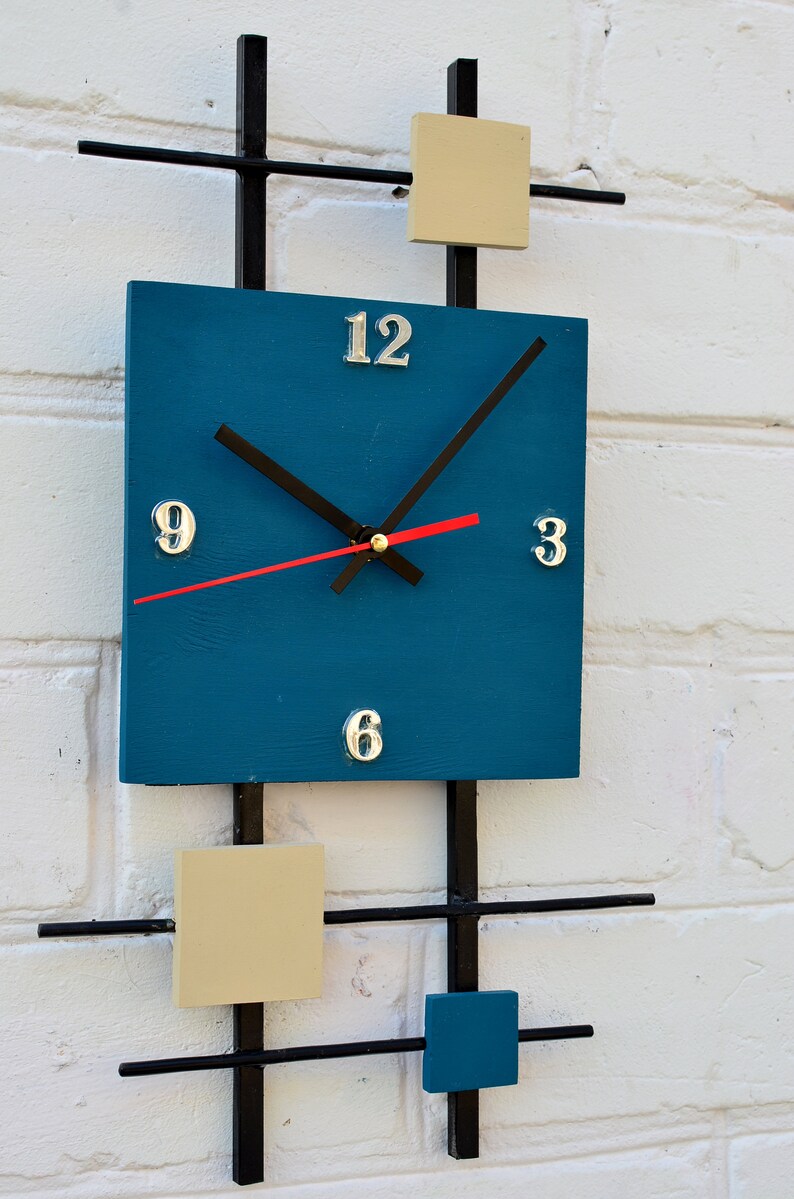 Dark Blue Wall Clock Large Wall Clock Industrial Wall Clock Etsy