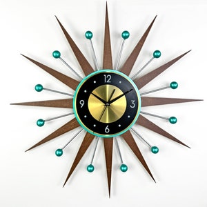 30 27 Turquoise Atomic wall clock Silver Starburst Clock George Nelson style Handmade 1970s sunburst Large clock vintage Industrial clock image 7