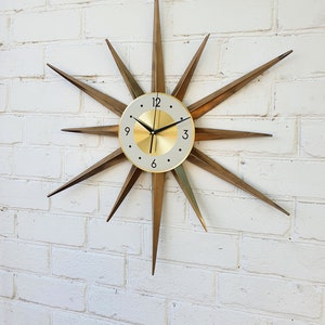 30 Gold Atomic clock Starburst unique wall clock George Nelson style Handmade 1970s sunburst vintage modern Nursery Brass Industrial clock image 3