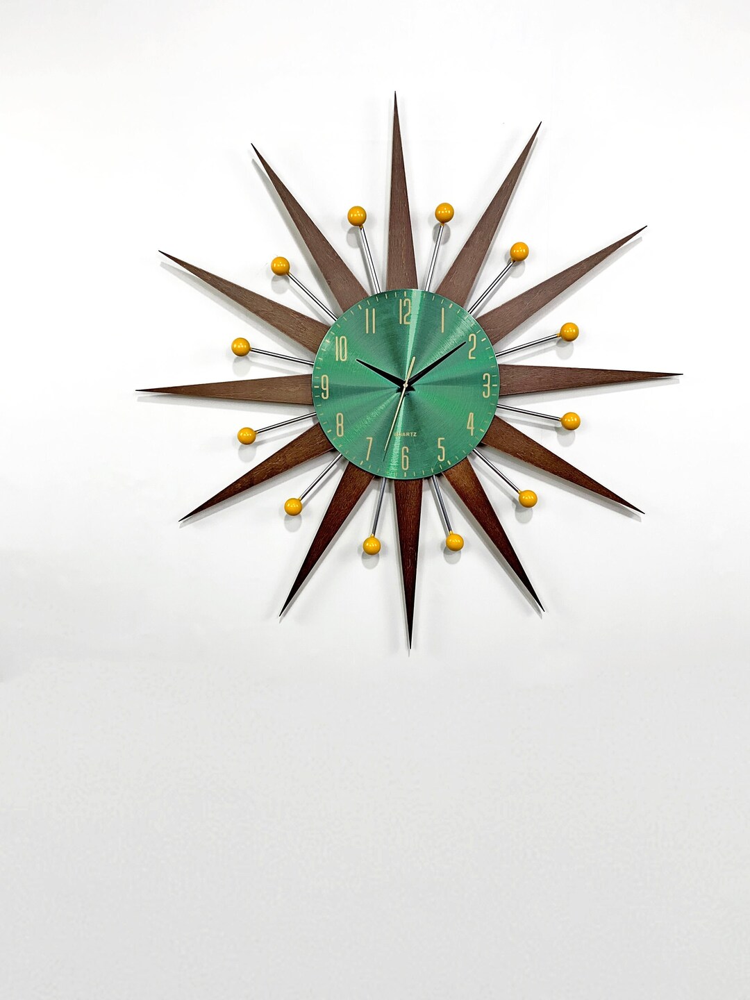 Emerald Yellow Wall Clock Unique Vintage Wall Clock 31 Mint Silver Atomic Wall Clock