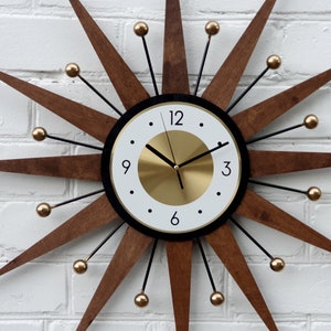 30 26 Atomic wall clock Starburst Clock George Nelson style 1970s Handmade sunburst Brass Gold Large clock vintage modern Industrial clock image 5