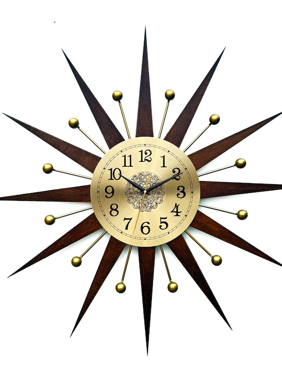 Welby スターバースト 壁掛け時計 ミッドセンチュリー ムーブ交換済 レトロ 1950's WELBY製 ビンテージ サンバースト ウォールクロック 黒