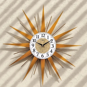 Mid Century Modern Sunburst Wall Clock, Retro Atomic Decor, 22 Inch