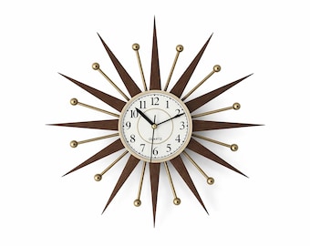 Mid Century Sunburst Clock, Atomic Starburst Decor, George Nelson Style