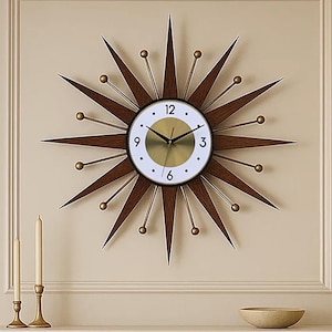 25" 27" 30" Starburst wall clock Atomic retro clock Gold George Nelson style Handmade 1970s gift for her vintage modern Industrial clock
