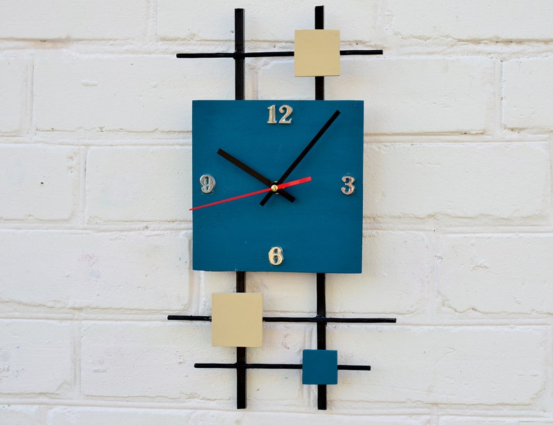 Dark Blue Wall Clock Large Wall Clock Industrial Wall Clock Etsy