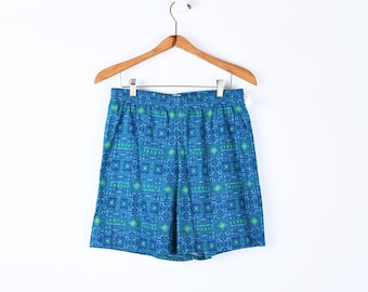 M // 90s Türkis Azteken Board Shorts – Vintage Bademode – Surfer, Skater