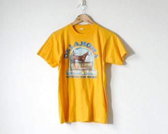 Camiseta de los años 70 "Oklahoma - Quarter Horse Capital of the World" - Camiseta vintage de los años 70 - S para hombre