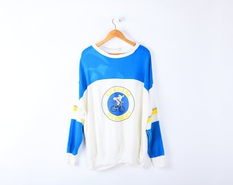 70s "Special Delivery" Sweatshirt – Bicycle Graphic, Colorblock, Hipster, Vintage Sweatshirt - Men's XL