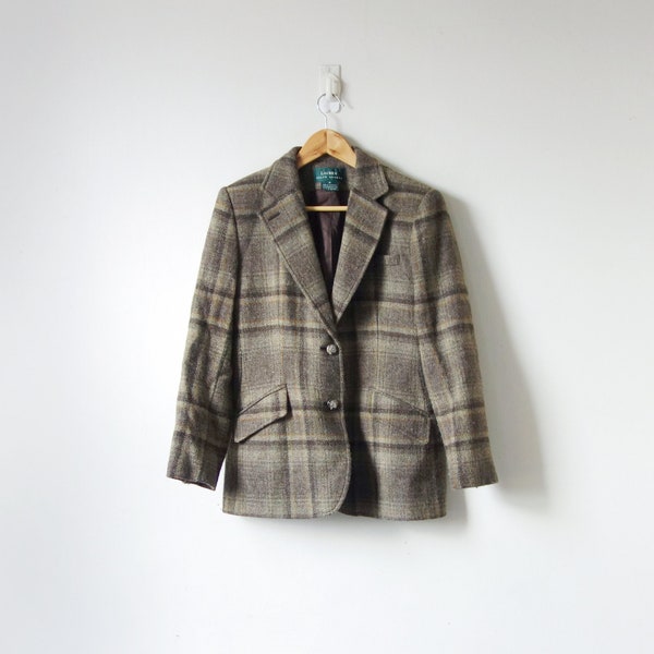 90s Beige - Gray Plaid Wool Blazer - 90s Blazer - Professeur Blazer - Femmes S/M