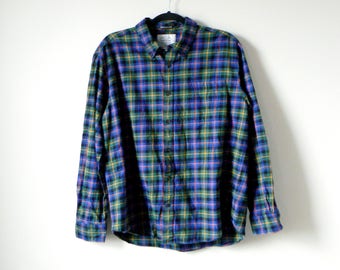 90s Blue & Green Flannel Shirt - 90s Flannel Vintage Flannel 90s Clothing - 90s Grunge - 90s Skaater Clothing - Big Flannel - Men's L