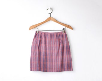 24"W // Vintage Y2k Esprit Plaid Mini Skirt - preppy, academic, indie, red & navy - Women's 1/2