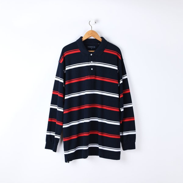 Vintage 90s Oversized Striped Polo - navy, white & red - vintage, rugby, preppy, americana - men's 3XL tall