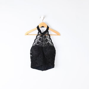 Vintage Y2k Beaded Black Lace Bustier Halter Top - 2000s clothing, gothic - Women&#39;s L (runs small)