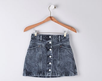 24"W // y2k stonewashed black denim wrap mini skirt - grunge, 2000s clothing, abercrombie & fitch - Women's 00, 24" Waist