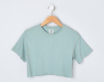 Bay Blue Cropped T-Shirt - summer, crop top, faded blue-green color - Women's S