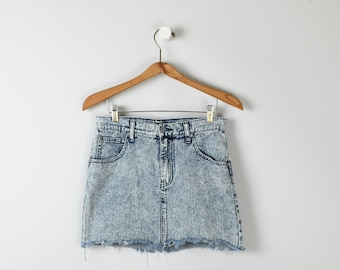 28"W - Vintage Y2k Acid Washed Cutoff Denim Mini Skirt - soft grunge, indie sleaze