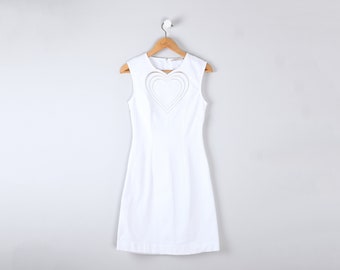 Vintage Y2k Christopher Kane Heart Mini Dress - 2000s clothing, white lacey sleeveless dress - Women's Size 6