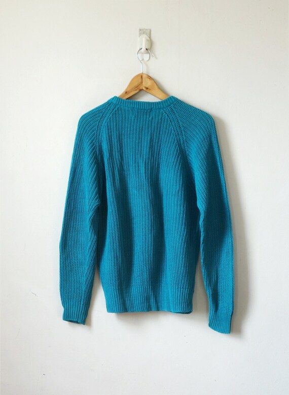 90s Teal Knit Sweater - vintage, oversized, solid… - image 3