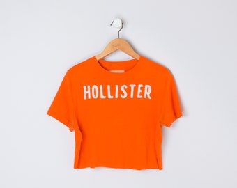 Vintage Y2k Hollister Cropped T-shirt - Stitched Lettering, Orange