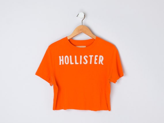 Vintage Y2k Hollister Cropped T-shirt - Stitched Lettering, Orange