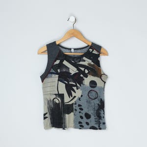 Vintage Y2k Dark Colors Printed Knit Top - 2000s clothing, abstract, tank - Women&#39;s M