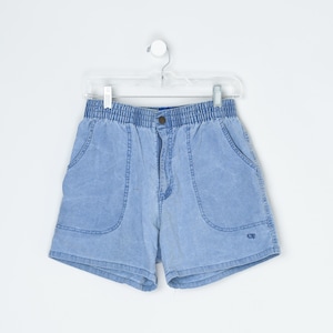 Vintage 90s Op Faded-Blue Board Shorts - surfer, big pockets, 100% cotton, swim - Women&#39;s S (26&quot; Waist)