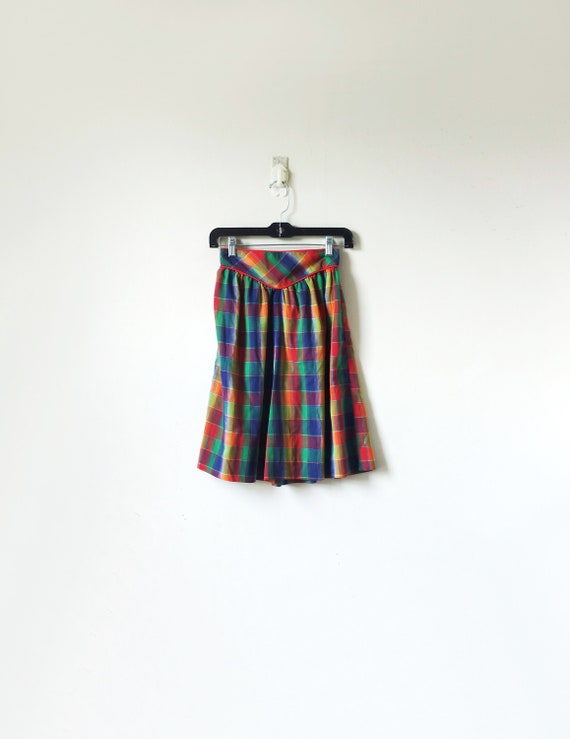 70s Rainbow Plaid Skort - Vintage Rainbow Shorts -