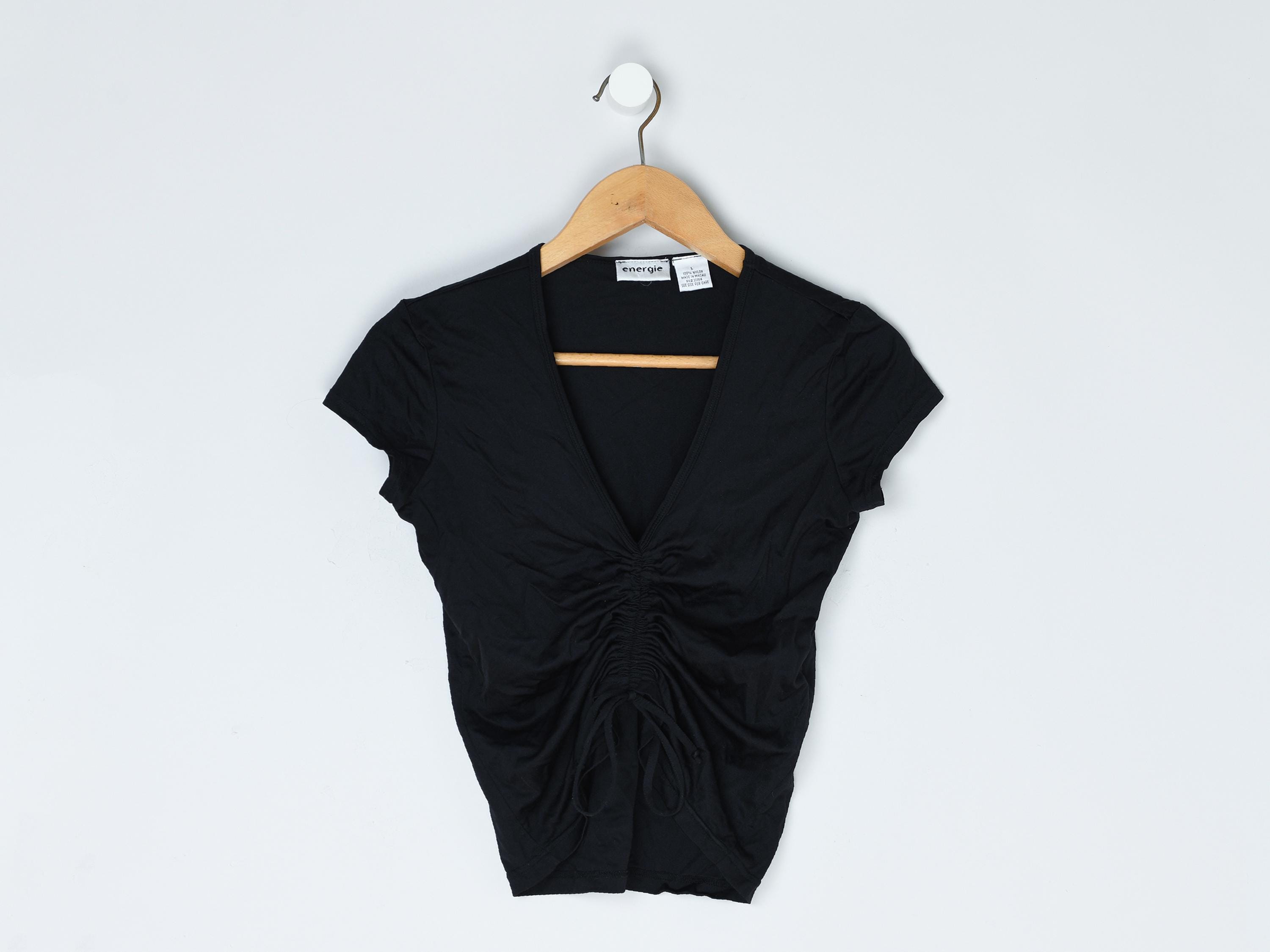 Vintage Y2k Drawstring-ruched Black Top - 