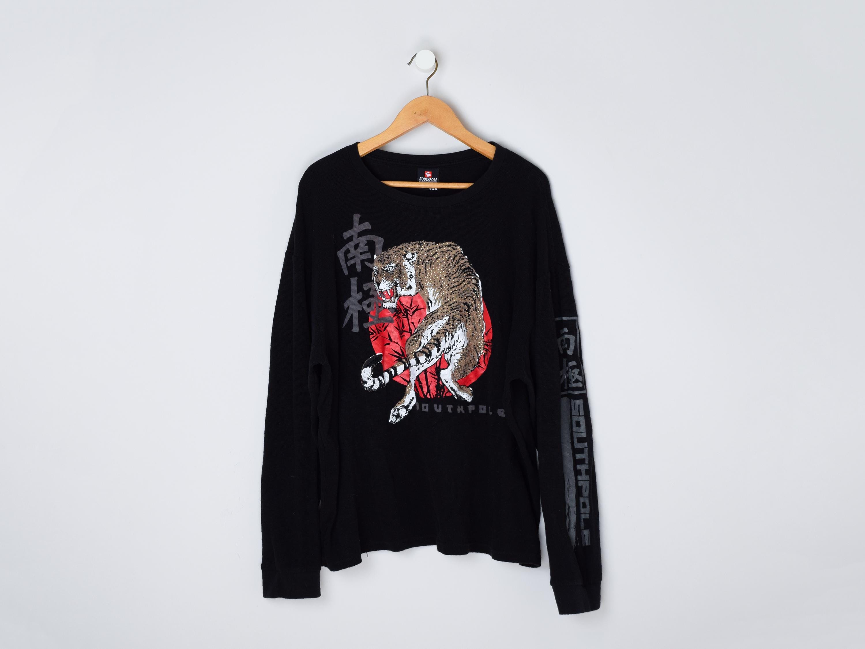 y2k 龍虎２面用 レーヨン 日本限定 unisex vintage 美品 Vintage Y2k Southpole Rhinestoned Tiger Long Sleeve Thermal