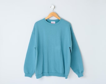 Vintage 90s Hanes Heavyweight Faded Teal Sweatshirt - nineties, basics, workout, crewneck - Men's XL