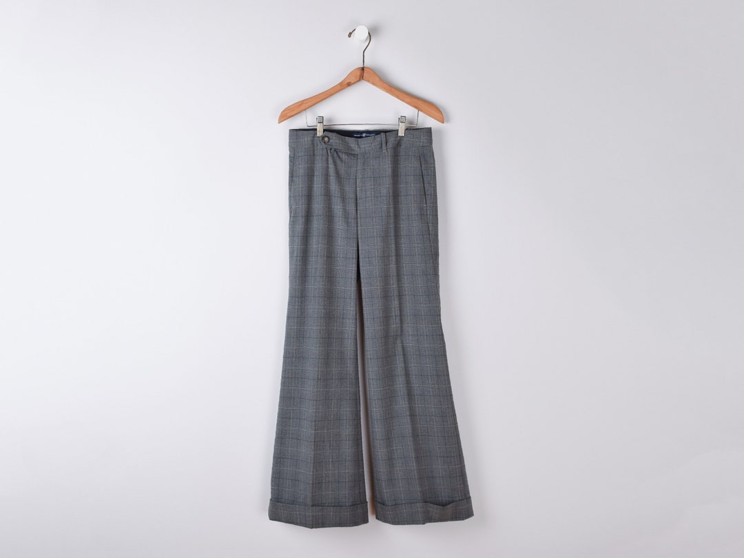 Vintage Y2k Dark Grey Check Flared Trousers - Academic, Flare, Pants ...