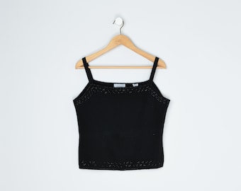Vintage Y2k Hollister Lacy Cami Top - 2000s Clothing, Navy Blue