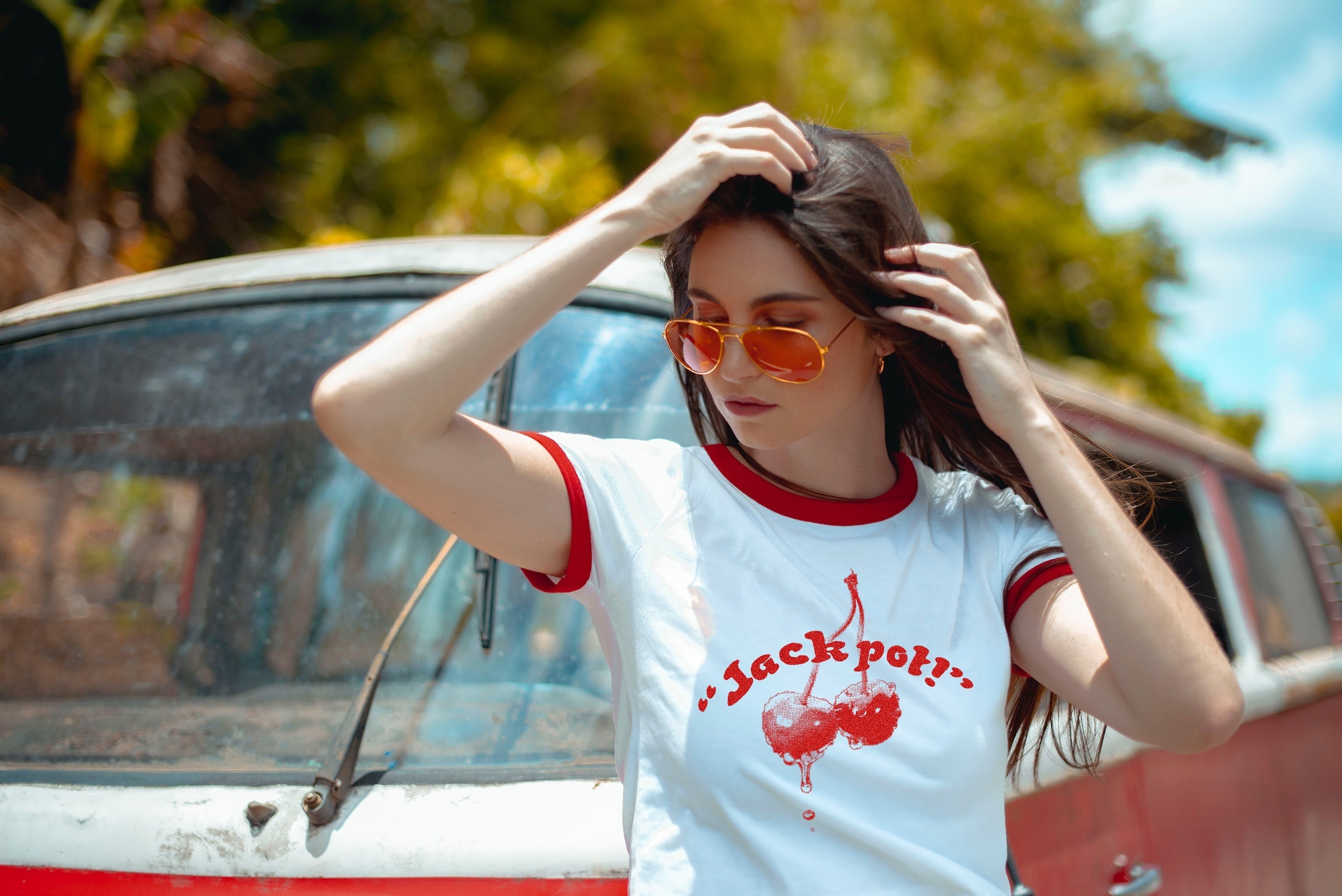 Jackpot! & Cherries Ringer Tee - Retro Stripe T-shirt - Etsy