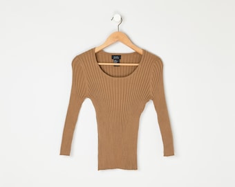 Suéter canelado vintage Y2K bege - bege, café, marrom claro - Feminino Petite G