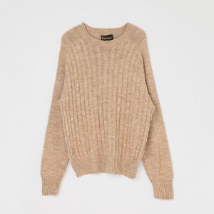 Vintage 60s Tan Marled Cable Knit Sweater - &quot;Lahmar&quot; - 1960s, crew neck, pullover, beige, made in usa - Men&#39;s XL