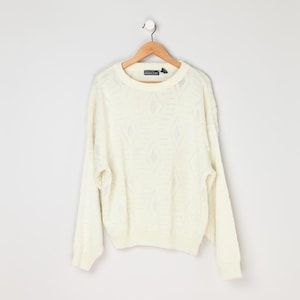 Vintage 90s Textured Knit Sweater - nineties, light cream, oversized - Men&#39;s XL