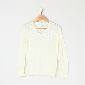 Vintage 1960s Lacy Knit Sweater - sixties, pointelle, pullover - Women&#39;s M