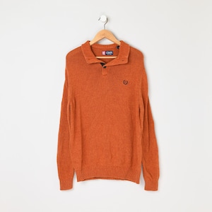 Vintage 90s Chaps Burnt-Orange Button-Collar Sweater - nineties, oversized, pullover, knit - Men&#39;s M