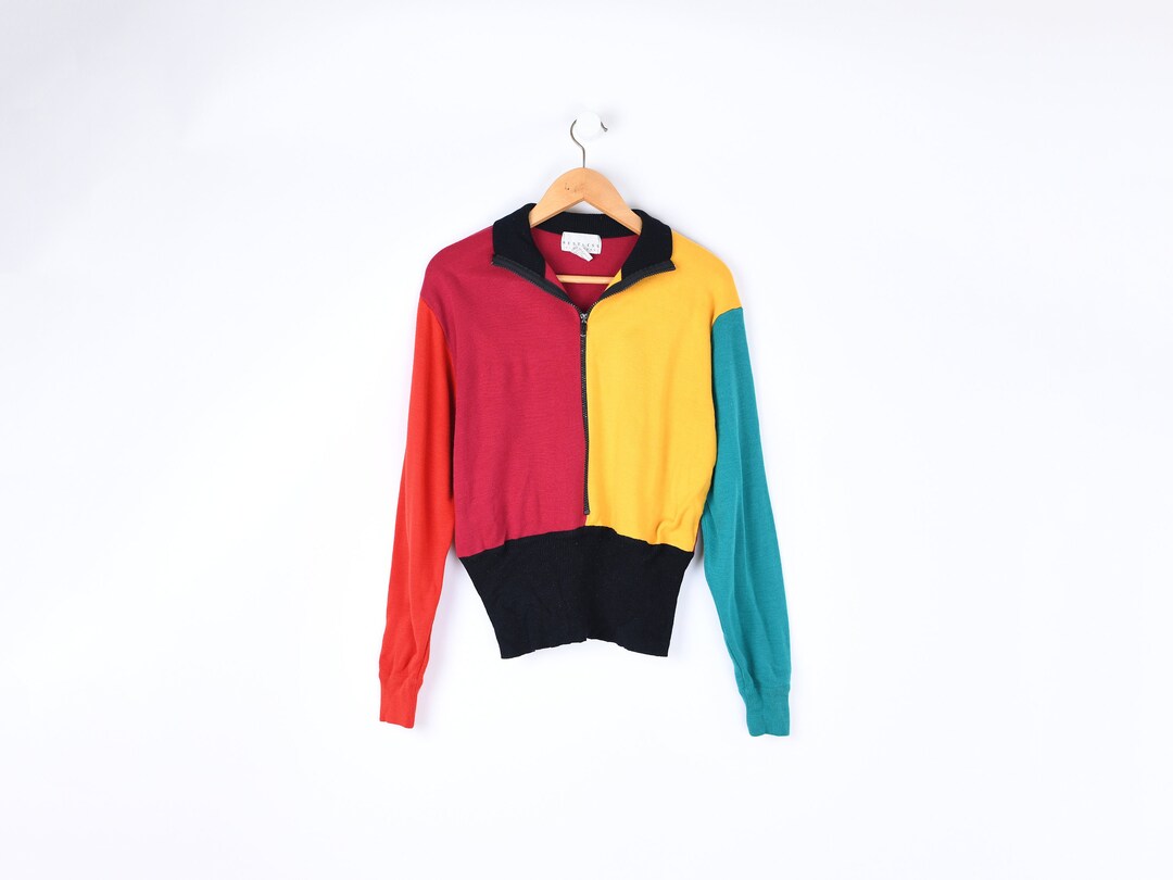 Vintage 90s Colorblock Zip-up Sweater - Vintage, Colorful, Hipster ...