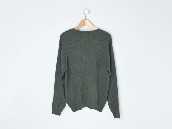 Vintage Y2k Moss Green Bar-knit V-neck Sweater - 2000s Clothing 