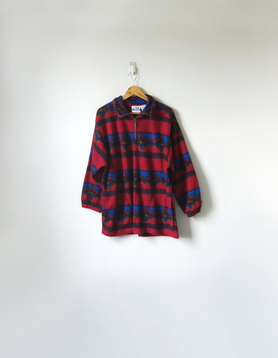 90s Pink & Blue Southwestern Zip-Collar Fleece - 9