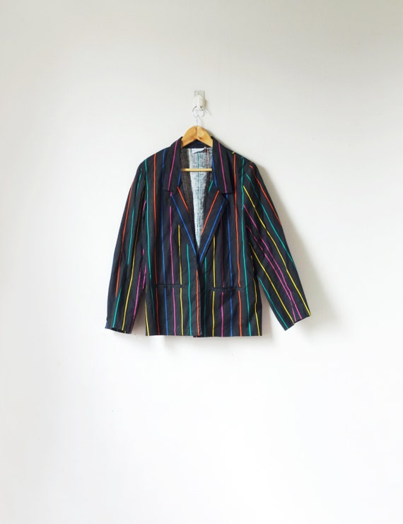 80s Black Candy-Stripe Blazer - Striped Blazer - R