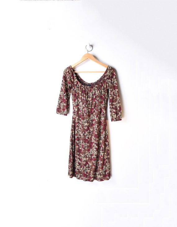 S // Vintage y2k Brown & Dark Red Printed Dress -… - image 1