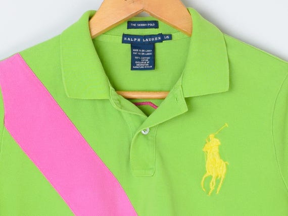 Vintage 90s Ralph Lauren Lime & Pink Cropped Polo - Preppy Vintage 90s Ralph Lauren Lime & Pink Cropped Polo - Preppy
