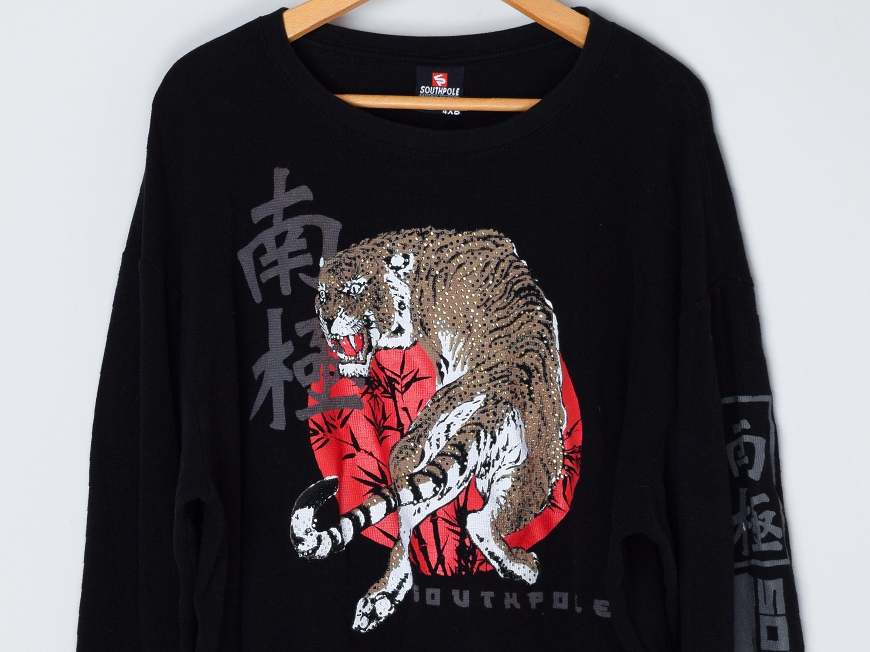 Vintage Y2k Southpole Rhinestoned Tiger Long Sleeve Thermal