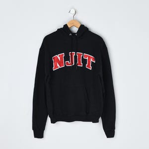 Sudadera con capucha vintage NJIT de la década de 2000 con letras cosidas: campeón, negro, rojo, universidad, Instituto Tecnológico de Nueva Jersey - Hombre M