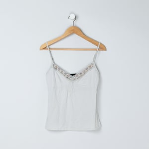 Vintage Y2k Light Beige Lacy Cami Top - &quot;the limited&quot; - sequins, tan, taupe, spaghetti straps, cotton, 2000s clothes - Women&#39;s M