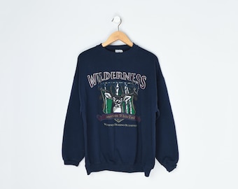 vintage 90s "Wilderness" Deer Sweatshirt - nineties, animals, outdoors, camping, made in usa -- Men's XL